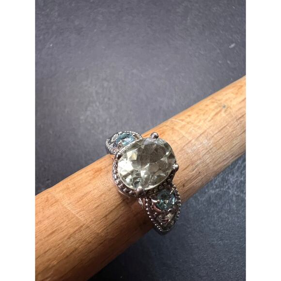 Prasiolite and apatite ring in platinum over copper size 8 - Picture 16 of 16